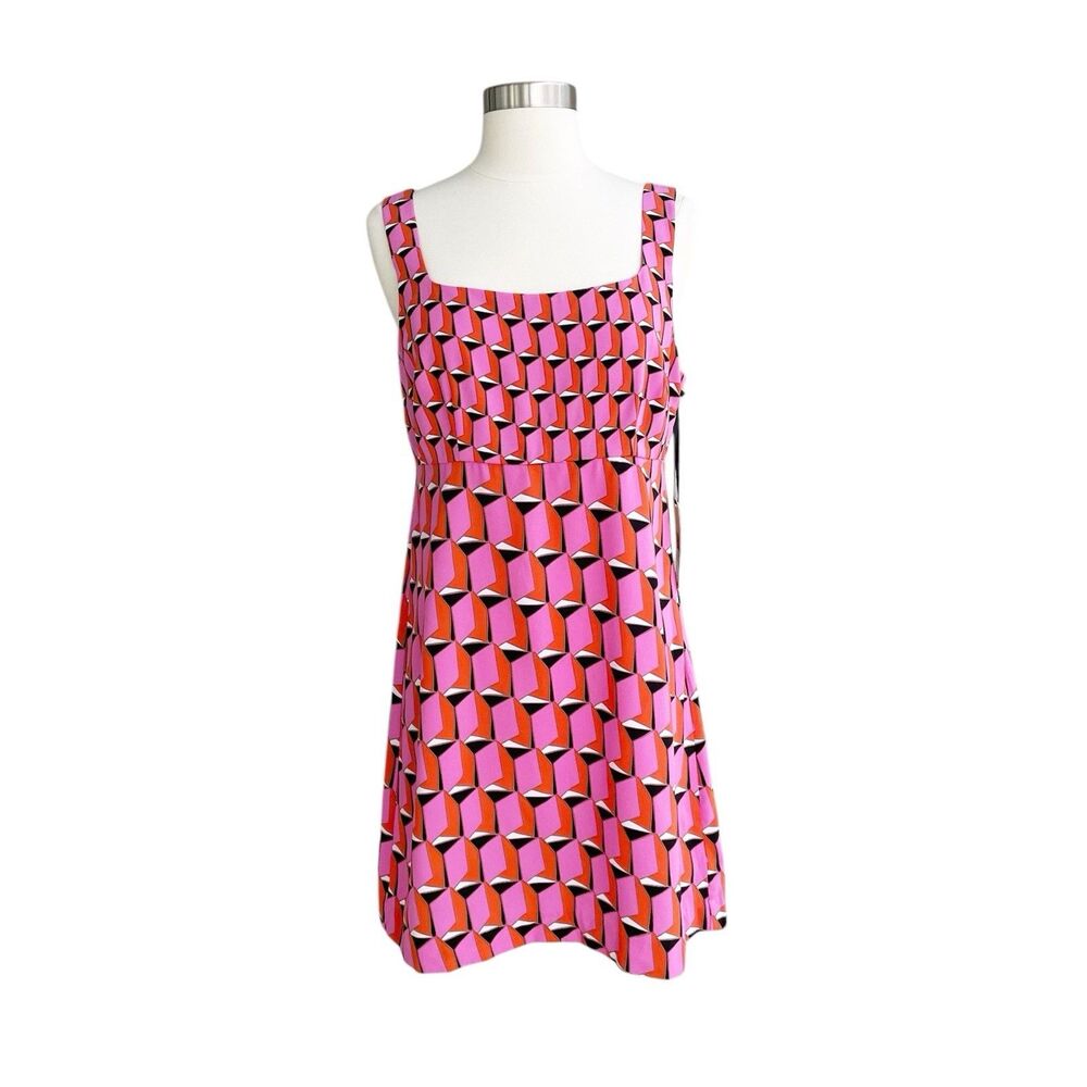 Diane Von Furstenberg Dress Women's 8 Pink Modern Geo Print Mini 90s Shift Retro